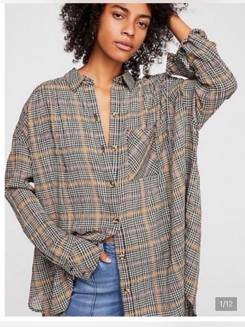 Free People Break My Stride Buttondown Top Medium Oversized EUC